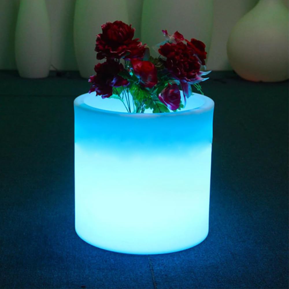 16-in Cylinder LED Planter Pot Light Outdoor, Large Rechargeable LED Flower Pot w/Remote, RGB Color Changing Light Up Planters Versatile Ice Bucket, Waterproof Illuminated Planter for Home Garden Yard