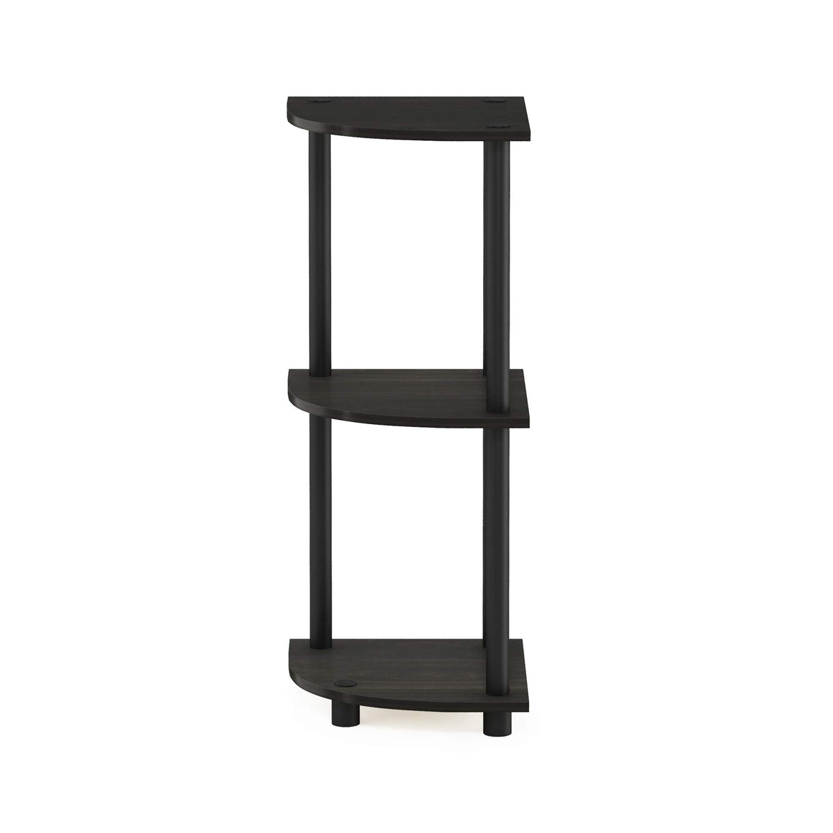 Furinno TURN-N-TUBE Corner Shelf, 3-Tier Corner Bookshelf, Display Storage Shelves with Open Shelves, for Organization and Storage, Living Room, Home Office, Garage, Espresso