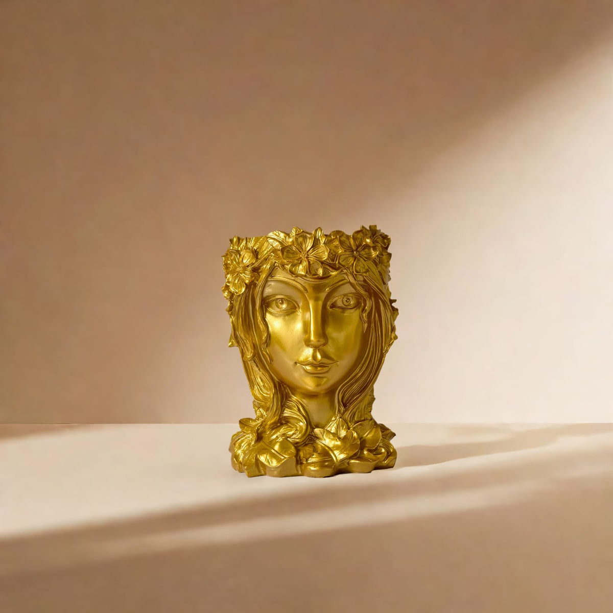 Romehaha Face Flower Pot Head Planter with Drainage Hole - Cute Resin Goddess Face Planter for Indoor & Outdoor Use (Goddess Golden, Large)