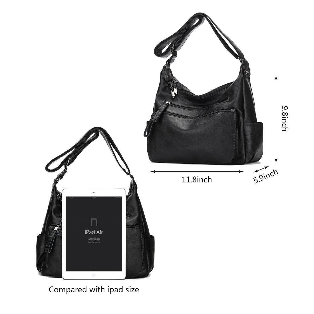 Artwell Fashion Crossbody Bag for Women Shoulder Bag Soft PU Leather Handbags Purses Multi Pocket Hobo Tote Bag (Black)