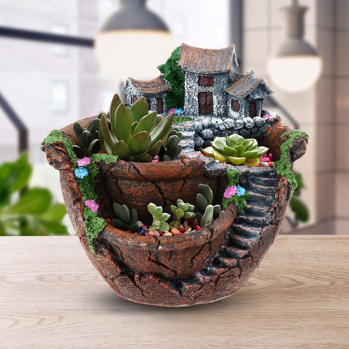 wdcfxy Creative Fairy Garden Flower Pot, Plant Pot, Succulent Plant Flower Pot Rack - Hanging Design Suitable for Home, Office, and Garden Decoration (Orange)