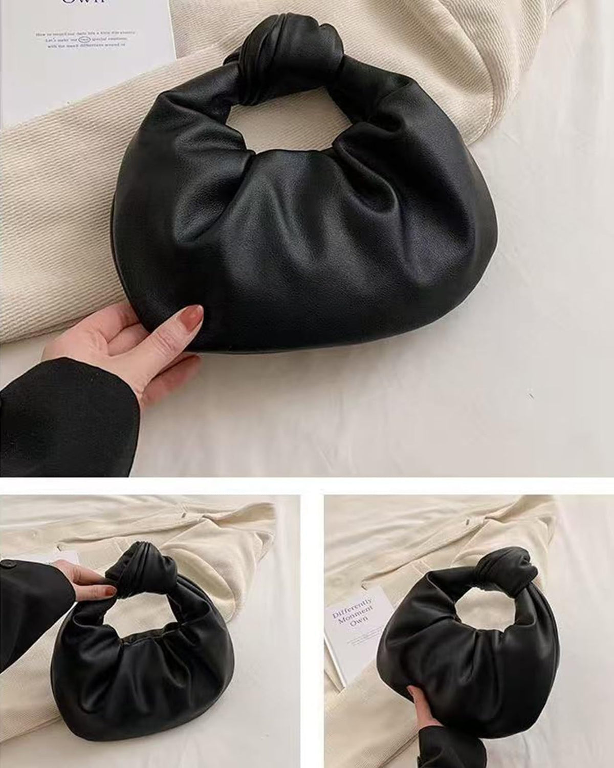 Inkfew Ruched Clutch Purses For Women Evening Bag PU Leather Trendy Small Hobo Handbag Wedding Guest Bags for Party Shopping,Black