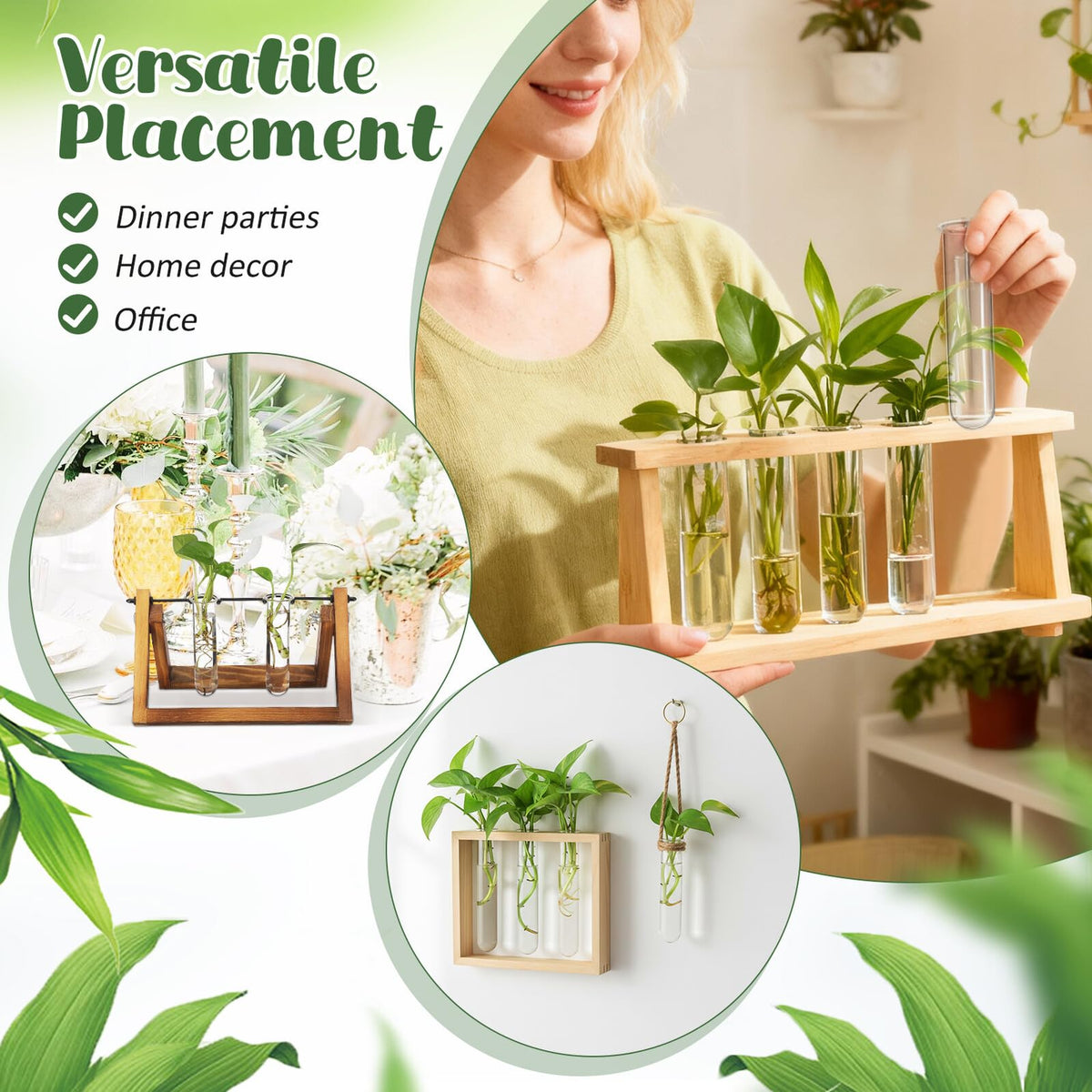 LIFKOME 5pcs Glass Test Tube Plant Vases 2.5x3x11cm Hydroponic Flower Tubes Propagation Station for Indoor Terrarium Gardening