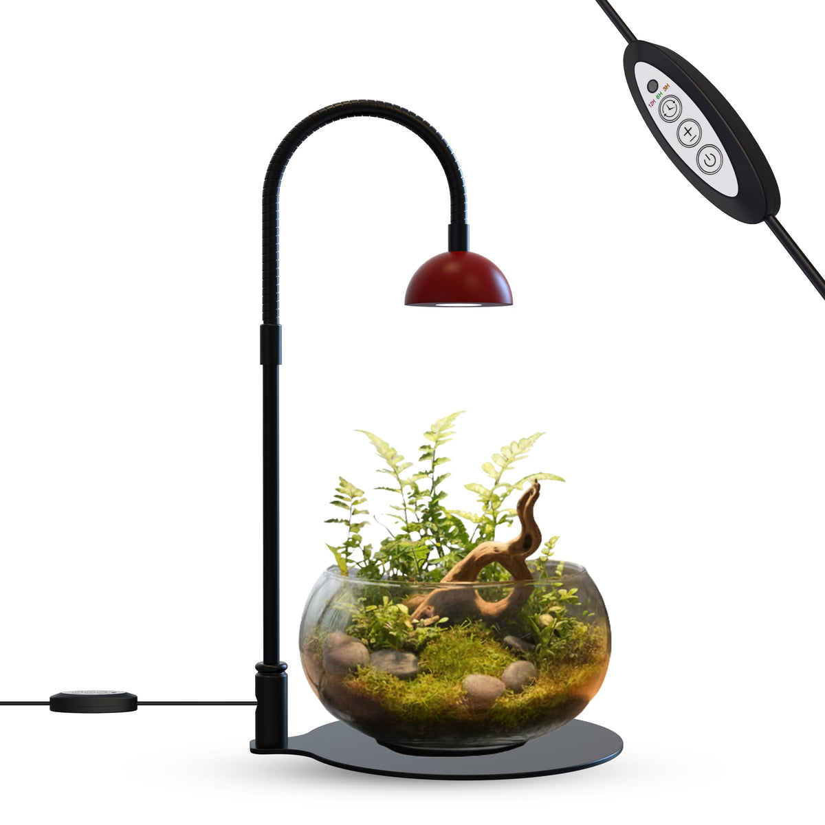 BoostGro Desktop Grow Lamp Terrarium Light Plant Light on Table with Flexible Gooseneck Lamp for Terrarium Kitchen Vetegable Succulent Lamp with Auto Timer 3/6/12Hrs, 4 Brightness Levels (Red)