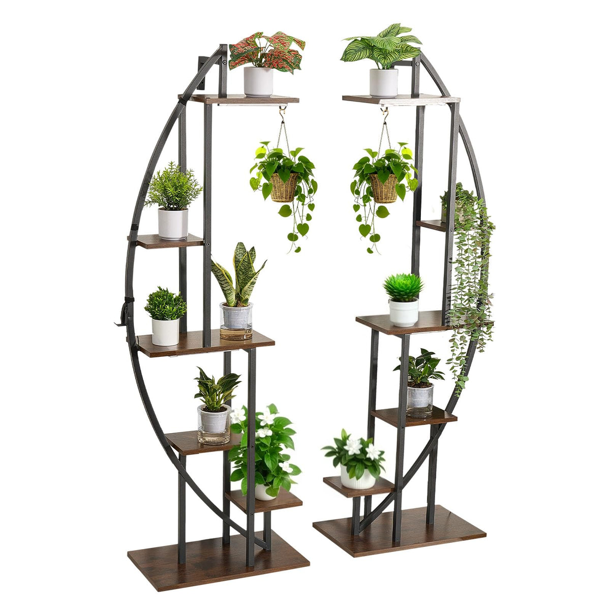 VEVOR Plant Stand Indoor with Grow Lights, 63 in Tall 6-Tiered Lighted Plant Shelf, 2 Pack Metal Corner Plants Holder, 3 Timer & 10 Brightness, Half-Moon Shaped Flower Display Rack for Living Room