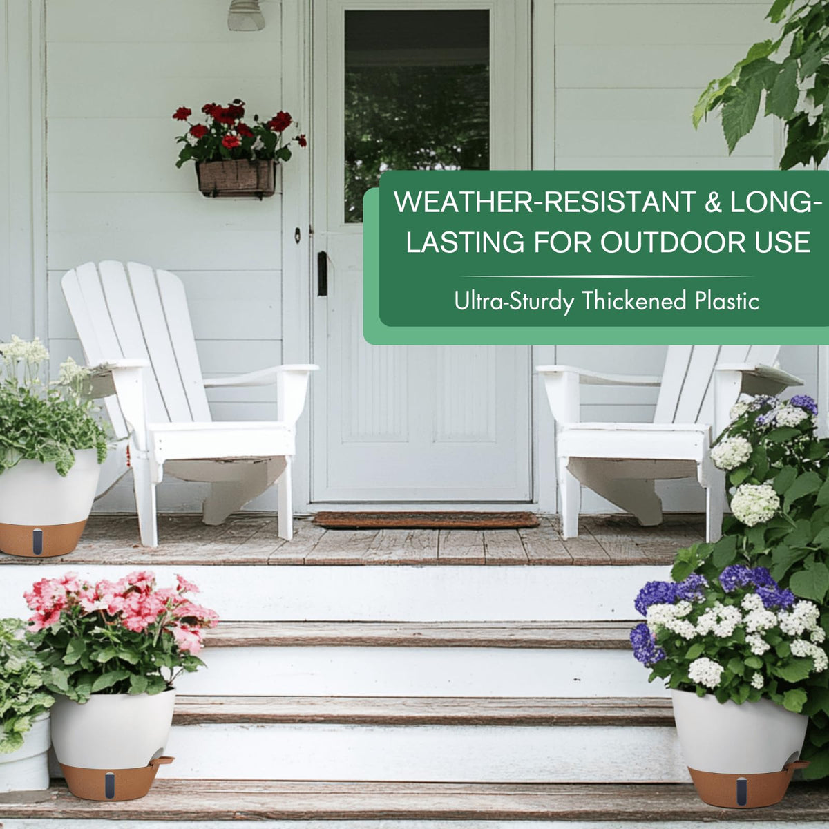 montresor 2 Pack 10 inch Plant Pots, PP Plastic Self Watering Plant Pot with Drainage and Tray for Indoor Outdoor Plants, Water Level Window & Reservoir Flower Pots Decorative Planter (White)