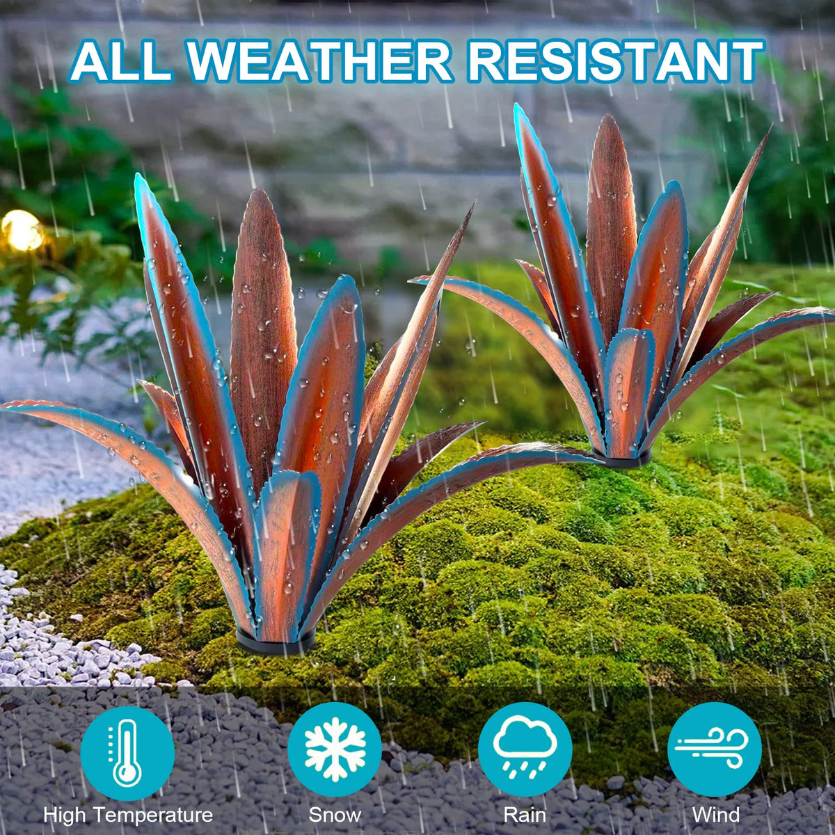 TOMBABY Enlarge Thickened Wind Resistant Metal Agave Garden Art Metal Plant Country Sculpture Statue Outdoor Decoration Agave Metal Plant Courtyard Garden Lawn Ornament Gift (1, 12 Leaves Blue)