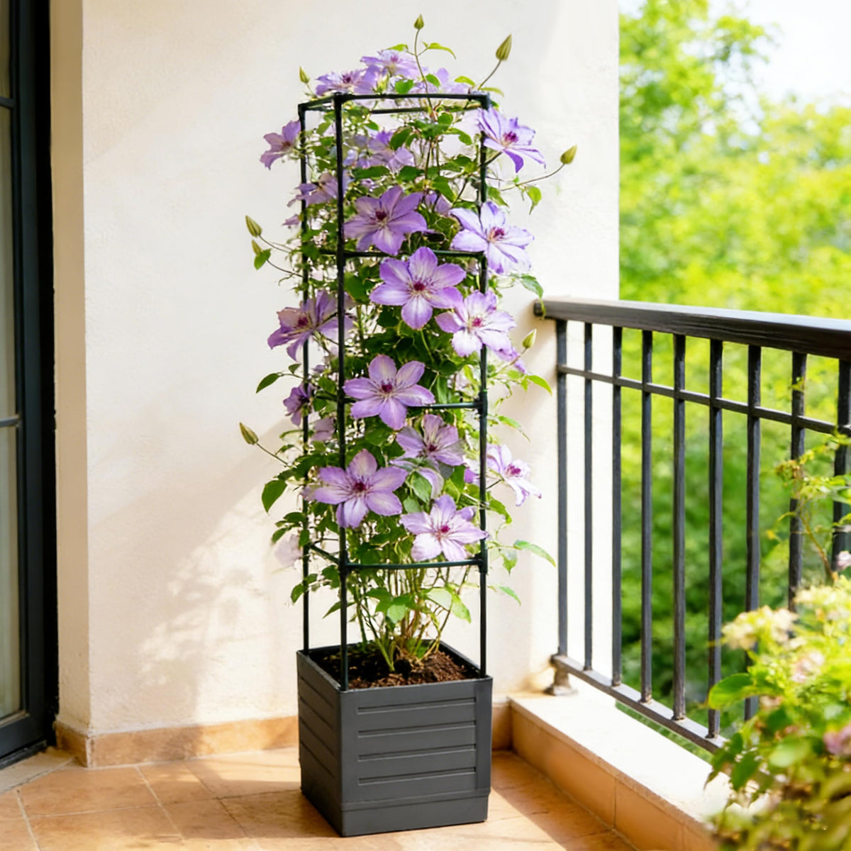 SYITCUN Tomato Planter with Trellis, 57 Inch Self-Watering Planter Box 2-Pack, Grey Planter with Metal Support for Outdoor Indoor Climbing Plants