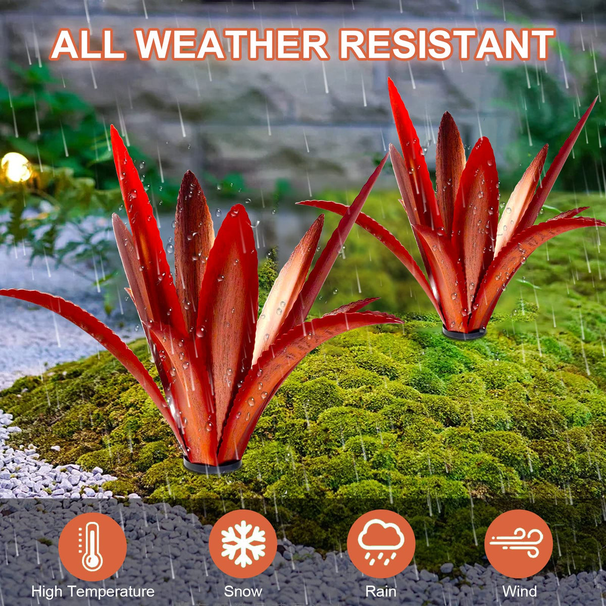 TOMBABY Enlarge Thickened Wind Resistant Metal Agave Garden Art Metal Plant Country Garden Sculpture Statue Outdoor Decoration Agave Metal Plant Courtyard Lawn Ornament Gift (2, 12 Leaves red)