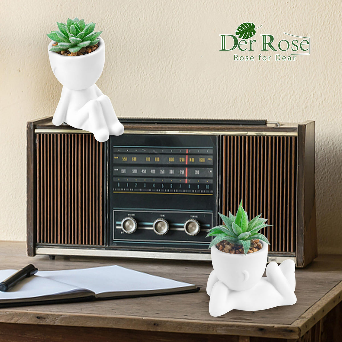 Der Rose Set of 2 Fake Plants Artificial Succulent Plants for Office Desk Accessories Bathroom Home Room Aesthetic Decor Indoor