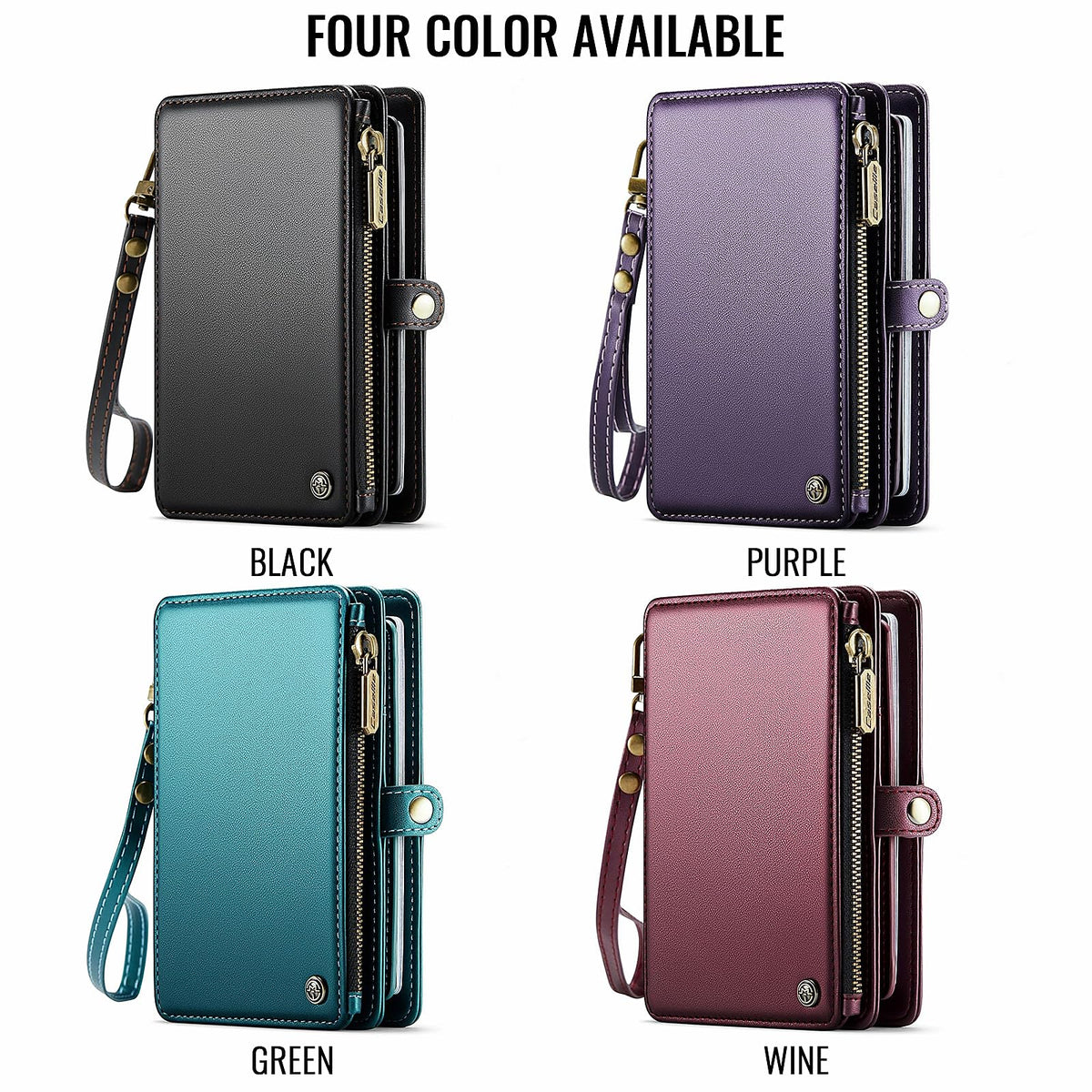 XIMAND Passport Holder Wallet Bag with AirTag Holder, 11 Card Slots and Passport Solt Cash Solt Photo Solt Zipper Pocket, RFID Blocking Wristlet Strap.Black