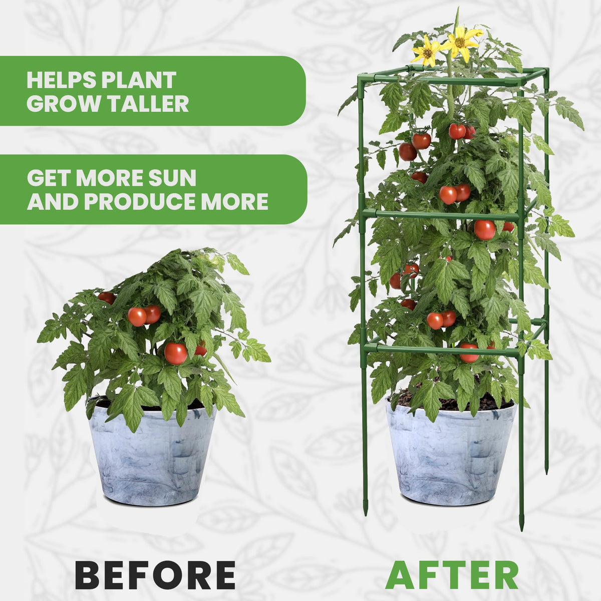 Tomato Cage Square - Large Trellis Stakes and Plant Support Structures for Vegetables and Climbing Plants - Tall Tomato Cages for Garden, Pots, Raised Garden Bed Outdoor Supplies (6 Pack - Up to 41"+