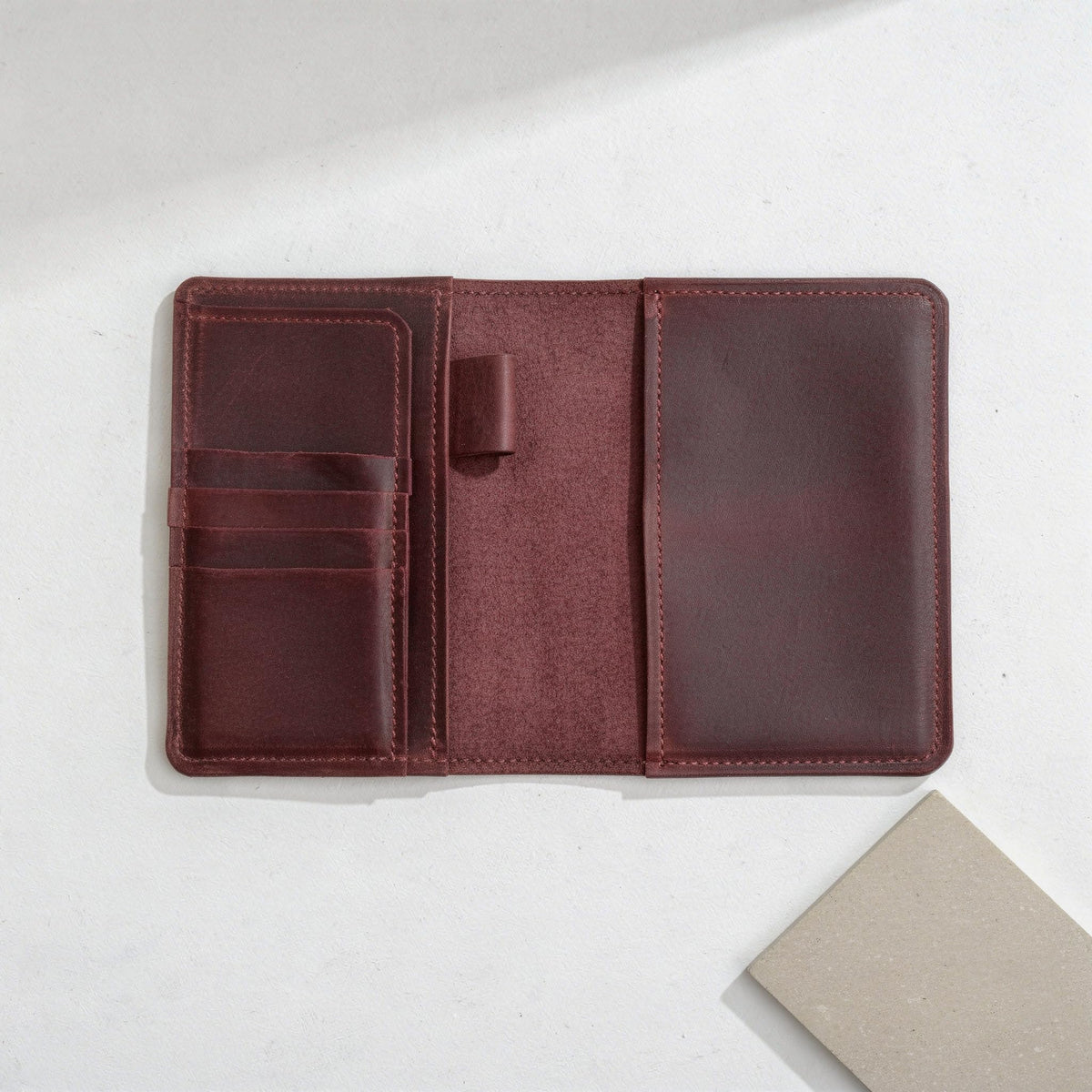 TORAKIP Leather Travel Journal Cover A6 β Refillable Notebook Cover with Pockets & Pen Holder, Handmade Genuine Leather Case for 4.1" x 5.8" Notebooks (Paper Not Included), Burgundy