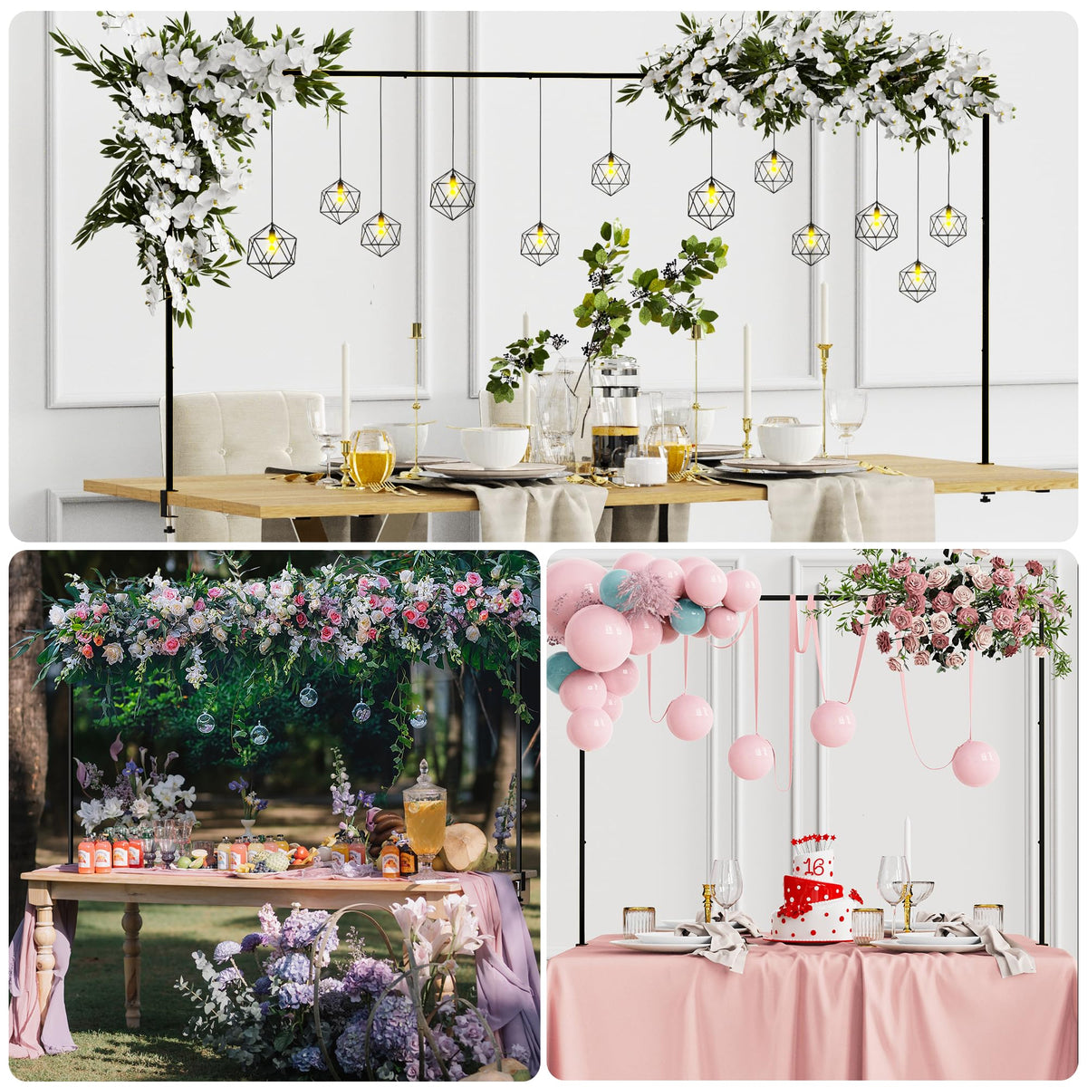 Putros Over The Table Rod Stand with Clamps Black 13"-42'' Tall 29"-98" Length Adjustable Metal Table Arch Hanging Rod Stand for Party Wedding Anniversary Christmas Decoration