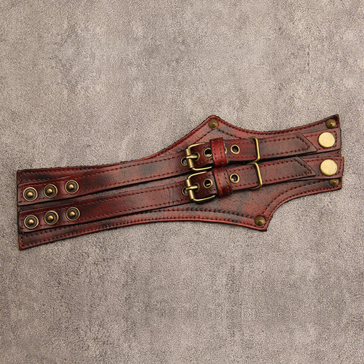 GelConnie Mens Leather Cuff Bracelet Wide Punk Rock Wristband Studded Bracelet Red Adjustable Leather Arm Band