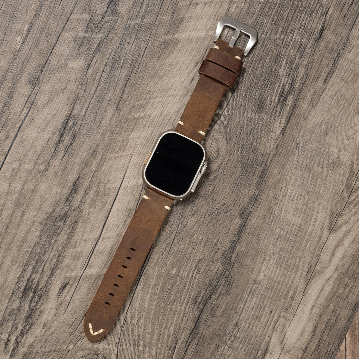 Handmade Double Sided Leather Bands Compatible with Apple Watch Ultra 2/Ultra Band 49mm 46mm 45mm 44mm 42mm ,Men Retro Design Grain Genuine Leather Band For iWatch Series SE 10 9 8 7 6 5 4 3 2 1