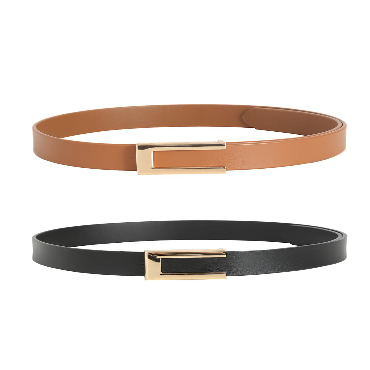 YooAi Womens Leather Belt Skinny Waist Belt for Dresses Jeans Pants with Gold Buckle Black+Brown 105