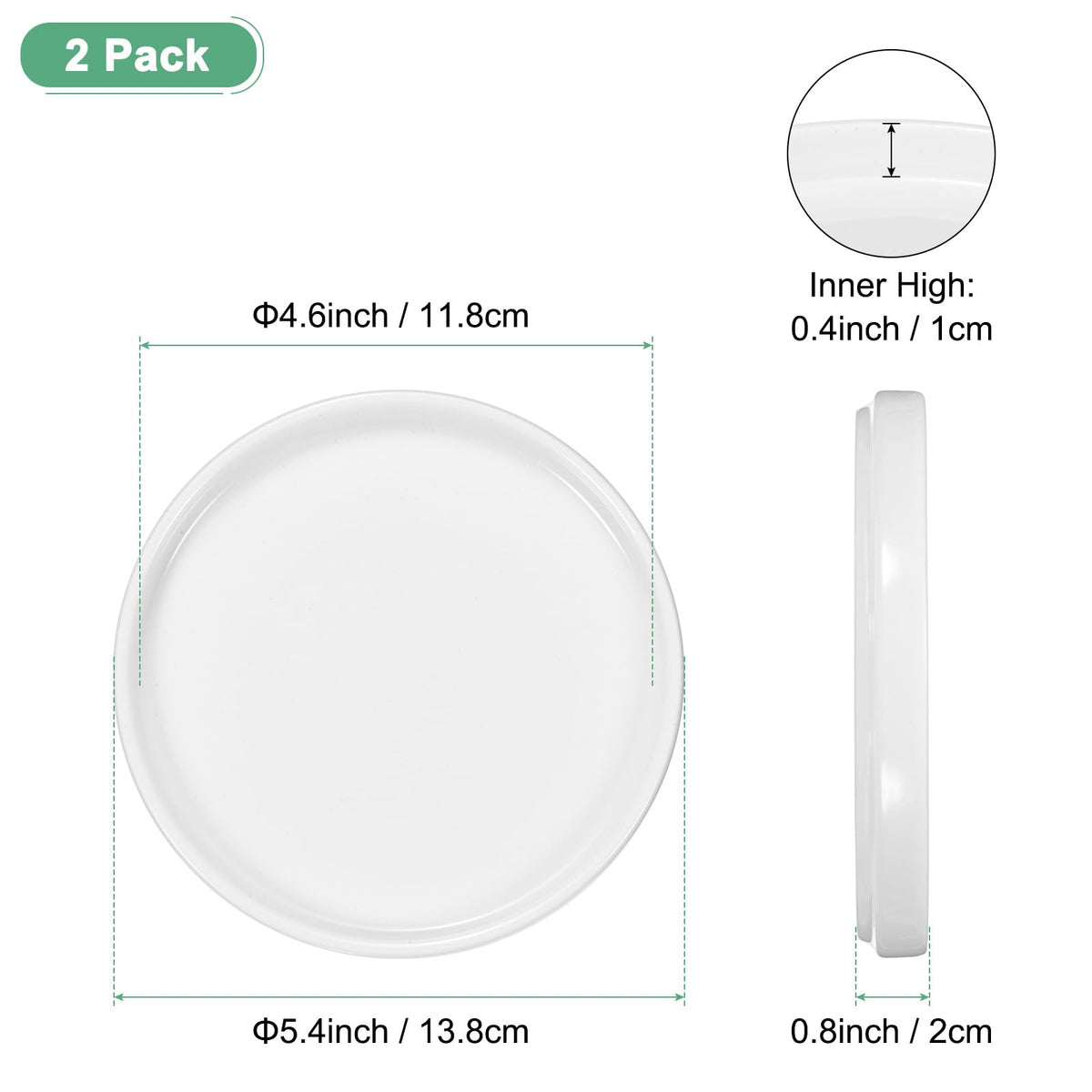 M METERXITY 2-Pack Ceramic Plant Saucer, 5.4 Inch OD Round Plant Saucers Flower Pot Saucers for Indoors/Outdoors Plant Pot, Ceramic Drain Tray [White]