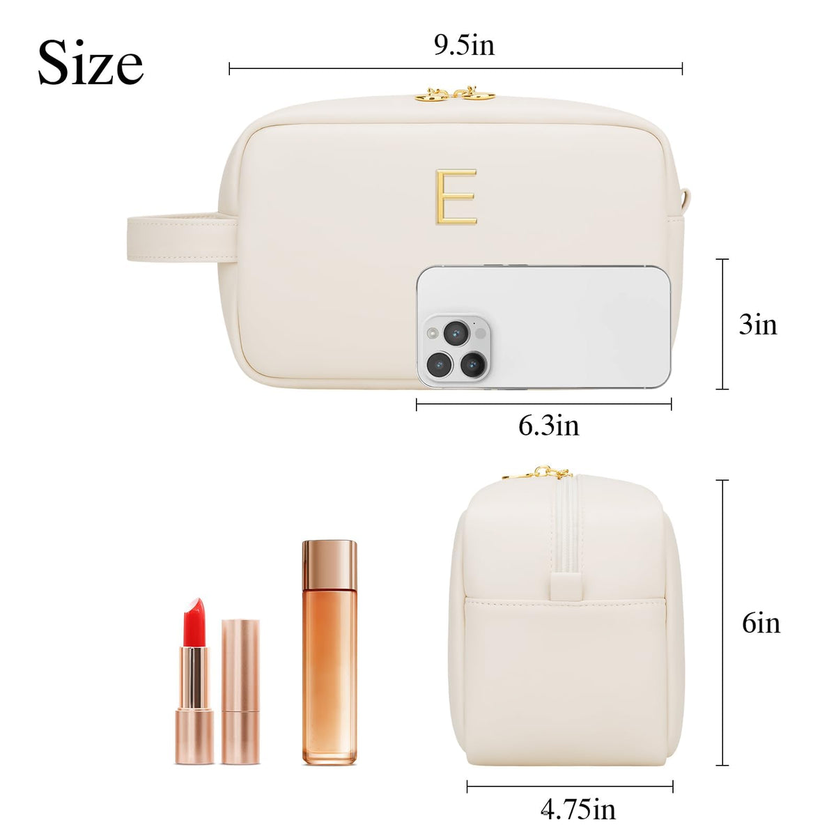 CLOUDWINGS Personalized Gifts for Women Girls - Customized Gifts for Mom Bridesmaid Graduation Friend, Initial Makeup Bag Cosmetic Bag with Large Capacity, PU leather Travel Toiletry Bags (Beige, E)