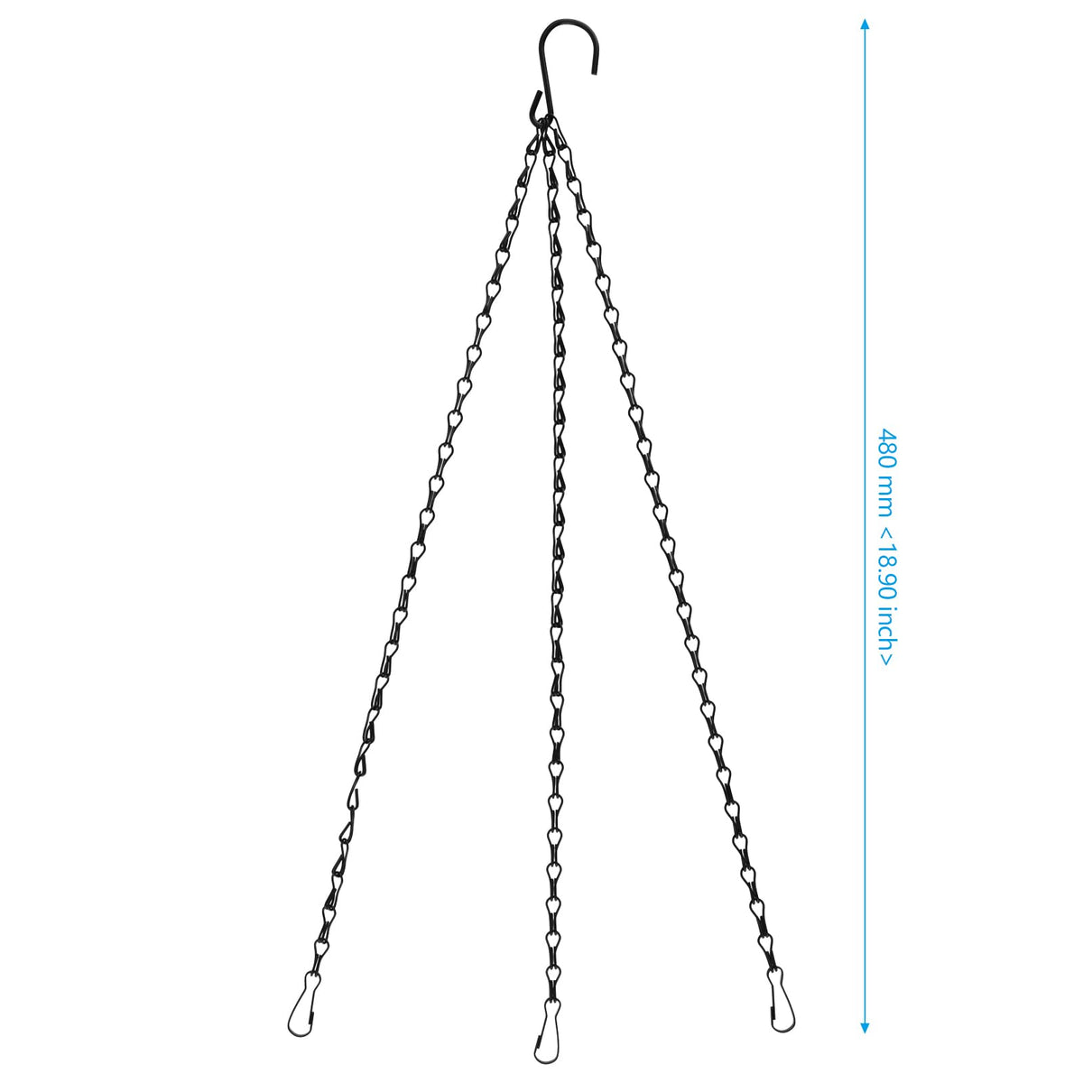 SEHOI 15 PCS 19 Inch Black Hanging Basket Replacement Chain, Metal Hanging Basket Chains 3 Point, Flower Pot Hanging Chain with Hooks Plant Pot Hanging Chain for Planters and Bird Feeders