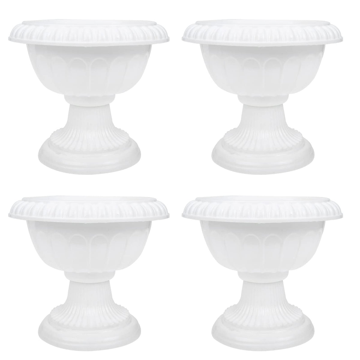 SEWACC 4pcs Mini Roman Style Flower Pots, Plastic Wedding Flower Containers, Decorative Pedestal Planters for Home, White, 6.29 x 6.29 x 5.51 Inch