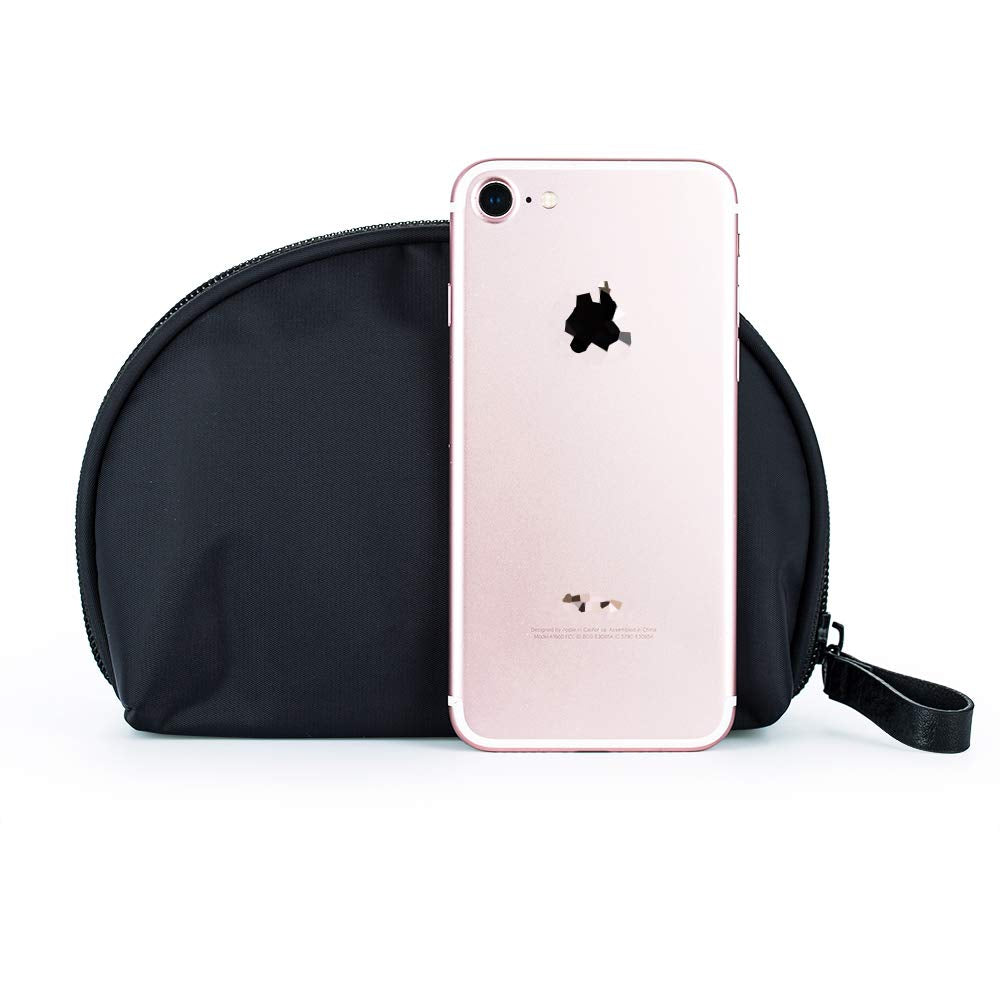 Hekyip Half Moon Cosmetic Bag, Travel Makeup Pouch, Portable Waterproof Cosmetic Pouch for Girls Women, Small (ALL BLACK)