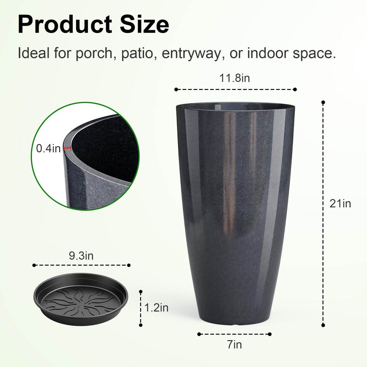 QCQHDU 21 inch Tall Planters for Outdoor & Indoor Plants, 2 Pack Sturdy Plant-Flower-Tree Pots for Front Porch Patio Deck Living Room Decor