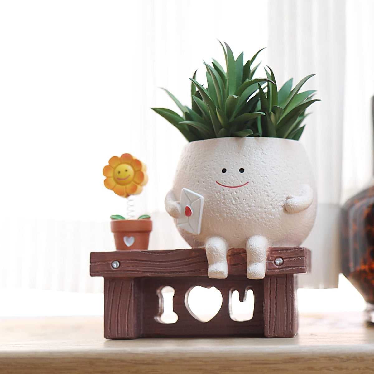 QIAOLY Sunflower Planter Pot with Drainage Hole Cute Plant Pots for Succulents Plants Live Unique Flower Pots for Indoor Outdoor Use