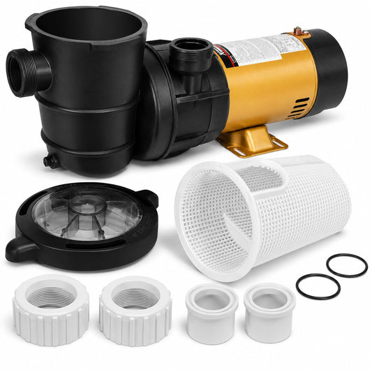 XtremepowerUS 1.5HP Variable 2-Speed Above Ground Swimming Pool Pump High Flow Swimming Pump Strainer with 1.5" Inch Slip On Fitting Adapter For Aboveground Pool