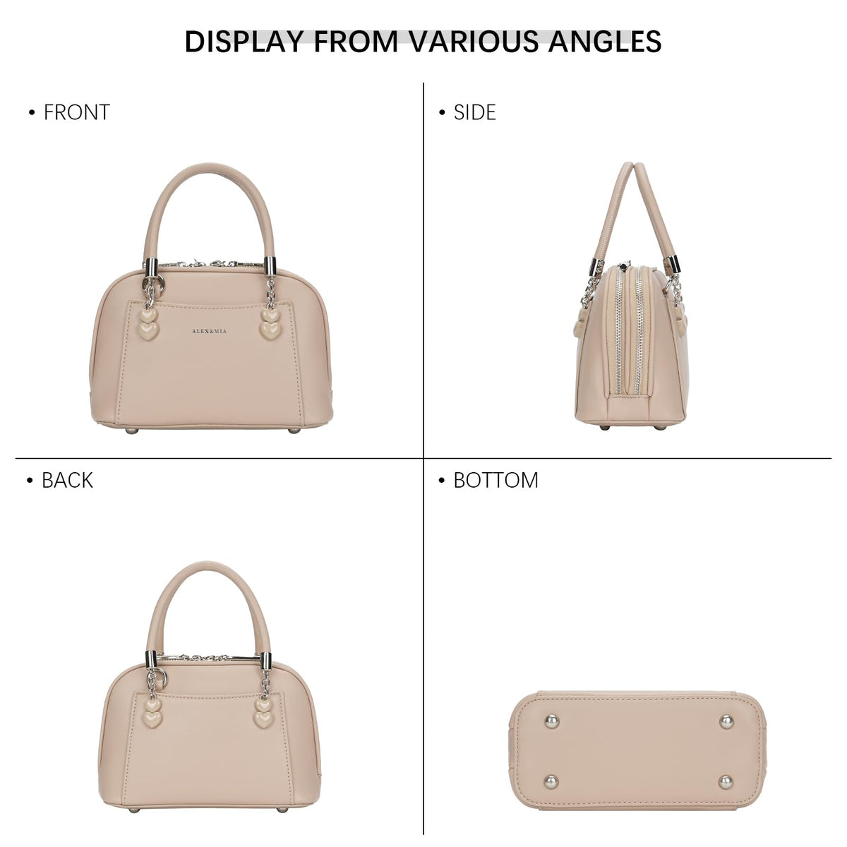 ALEX&MIA Charming Crossbody Mini Purse for Women, Small Top Handle Bag with Heart-Shaped Detail & Dome Structure, Perfect for Casual Daily Use