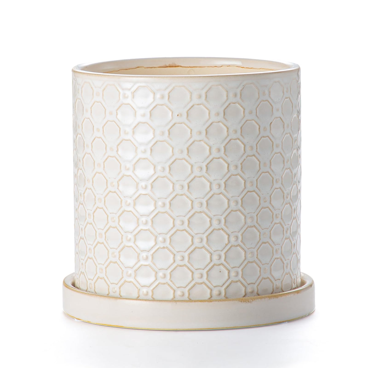 Chubacoo 6 Inch Plant Pot: Ceramic Planter with Drainage Hole & Saucer Indoor Outdoor Plants - Cylinder Round Flower Pot for Home Office - Modern Decorative - Small White