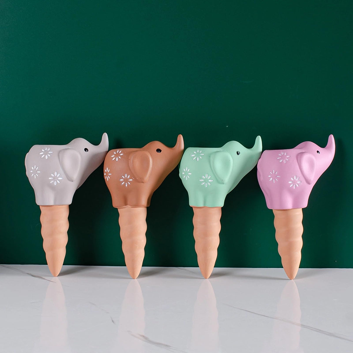 QinSuiKai 4 Pack Elephant Shape Terracotta Watering Spikes, Plant Watering Globes(Up to 7 Days of Watering), Automatic Plant Waterer for Indoor Outdoor Plants