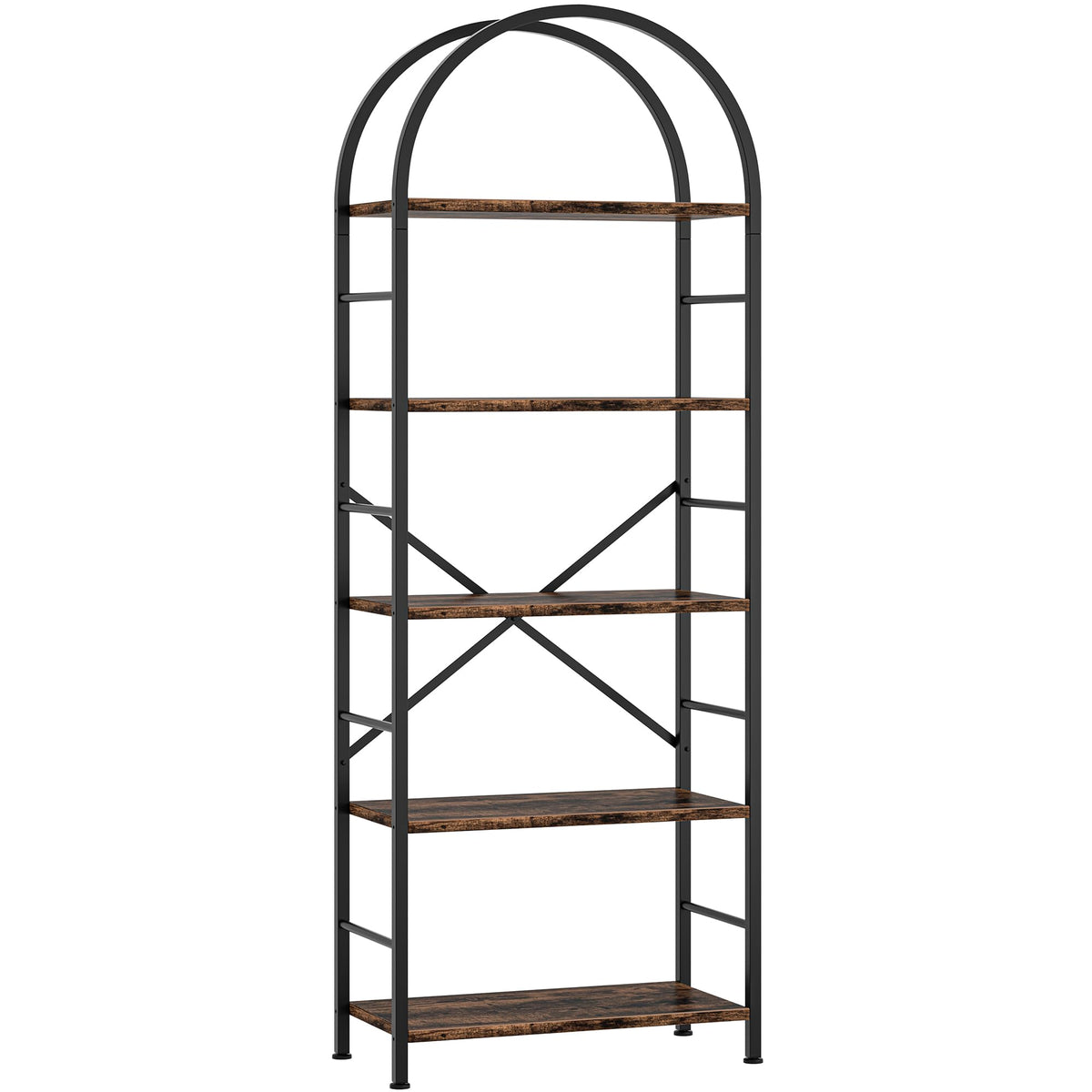 Shintenchi Bookshelf, Arched Bookshelf 5 Tier Bookcase, Tall Shelf for CDs/Books, Home Office Shelf Storage Organizer, Modern Book Shelf for Bedroom/Living Room, Rustic Brown