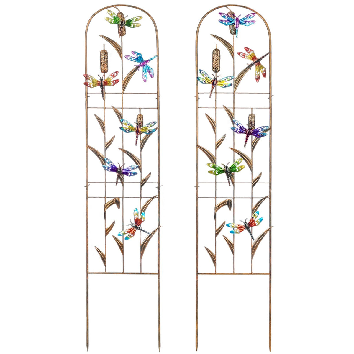 SUNNYPARK Set of 2 Dragonfly Metal Garden Trellis for Climbing Plants, Decorative Vegetables Flowers Vine Trellis for Outdoor Patio 60'' H x 11'' W