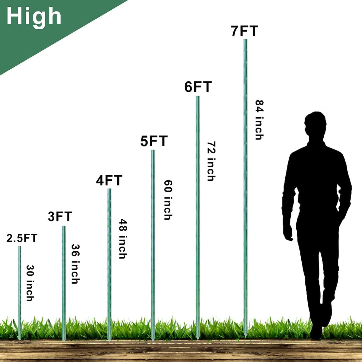 WAENLIR Garden Stakes 57 inch 4.8ft Sturdy Tomato Stakes, Plant Stakes for Outdoor Plants, Metal Plant Support Sticks for Gardening, Pack of 30