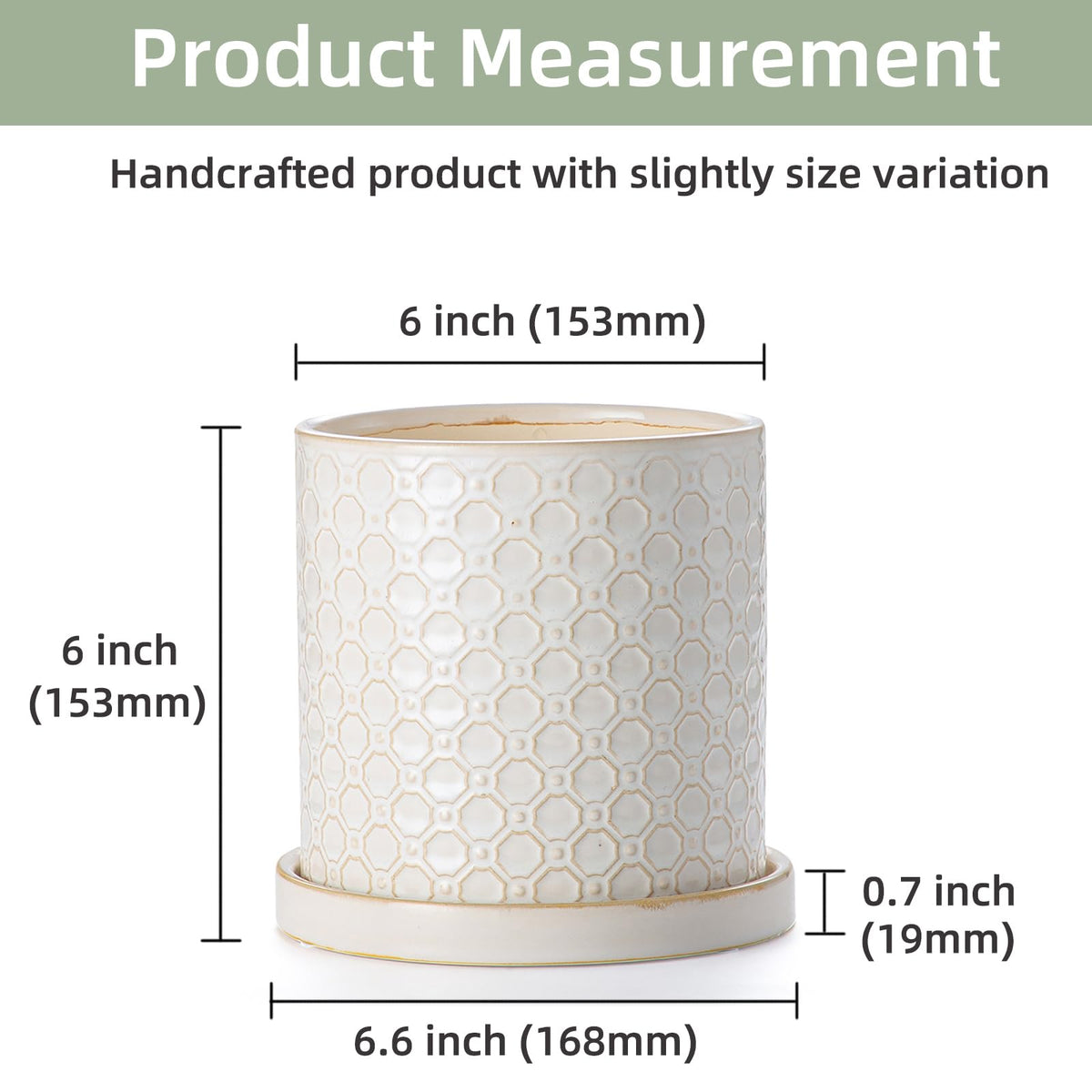 Chubacoo 6 Inch Plant Pot: Ceramic Planter with Drainage Hole & Saucer Indoor Outdoor Plants - Cylinder Round Flower Pot for Home Office - Modern Decorative - Small White