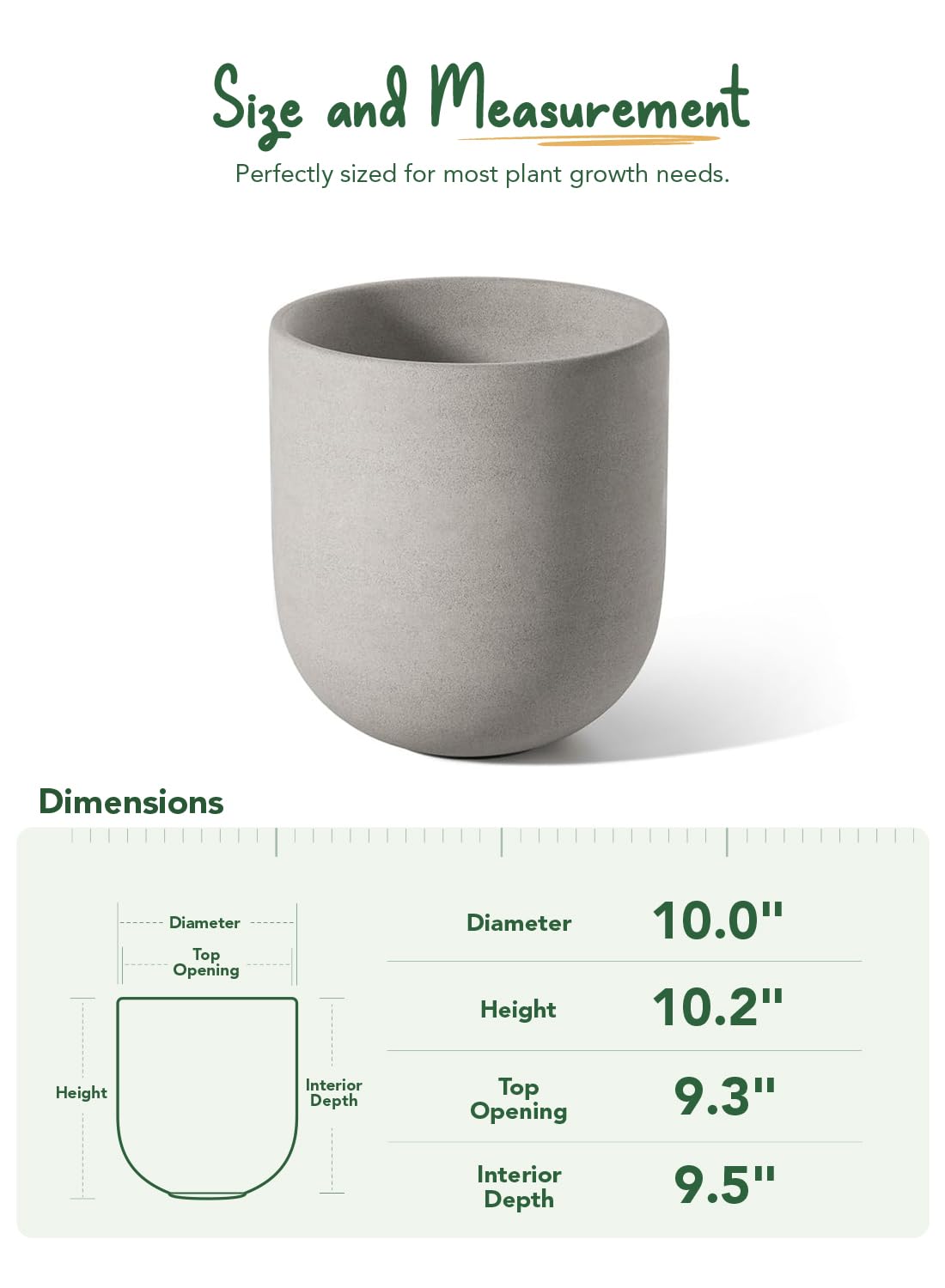LE TAUCI 10 Inch Plant Pot, Ceramic Pots for Plants with Drainage Hole and Rubber Plug, Plant Pots Indoor for Home Garden Patio Office, Cylinder Flower Planter Pot, Neutral Gray