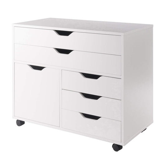 Winsome Halifax Mobile Storage Cabinet with 1 Door & 5 Drawers in White, Stylish & Functional Home Storage Cabinet for Filing, Kitchen Organization, Moveable Furniture for Office, Dorms, Apartments