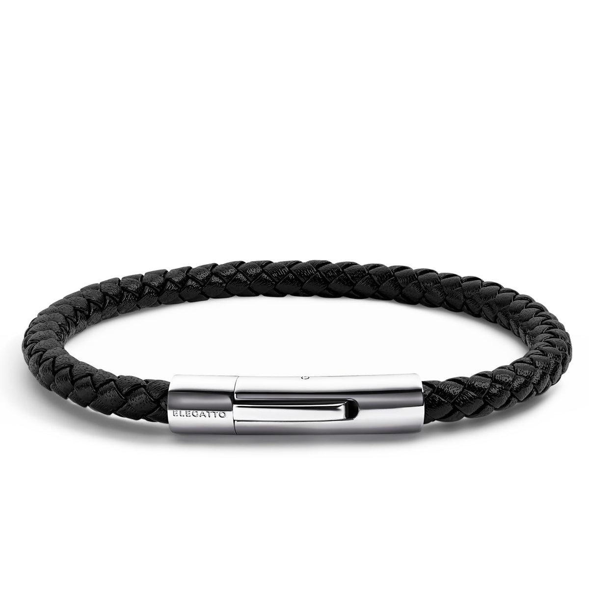 Elegatto Elagio Premium Braided Leather Bracelet for Men | Full-Grain Braided Leather with Sterling Silver Polished Stainless Steel Clasp | Men’s Designer Bracelets | Extra Large