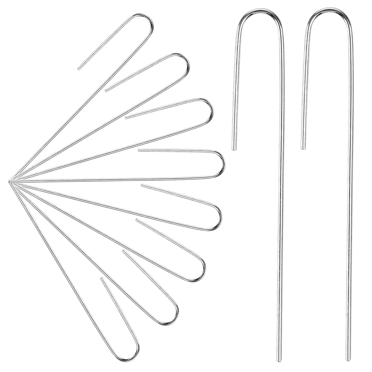 Agolctry 100Pcs Irrigation Drip Tubing Landscape Staples J Shape Garden Stakes 5 Inch Landscaping Staples Lawn Pins for Drip Tubing (Designed to Hold Drip Tubing Up to 1/2"" Diameter), Sliver