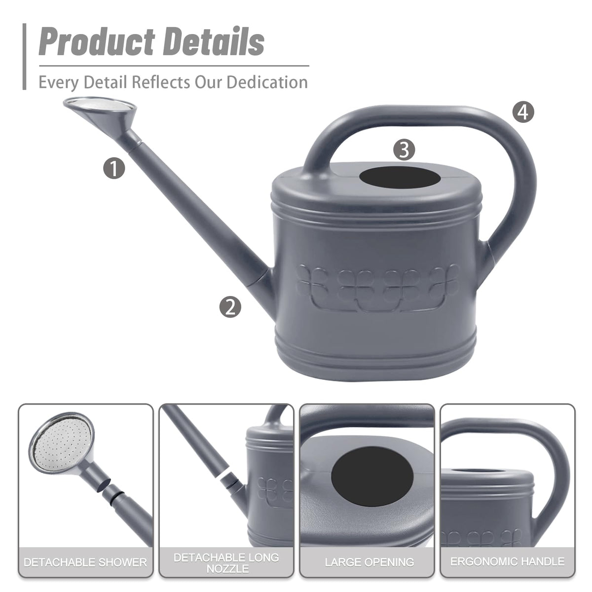 Watering Can for Indoor & Outdoor Plants, Plant Watering Can with Stainless Steel Shower Head, 1 Gallon Plastic Watering Can for Garden, Flowers, Vegetable, Greenhouse