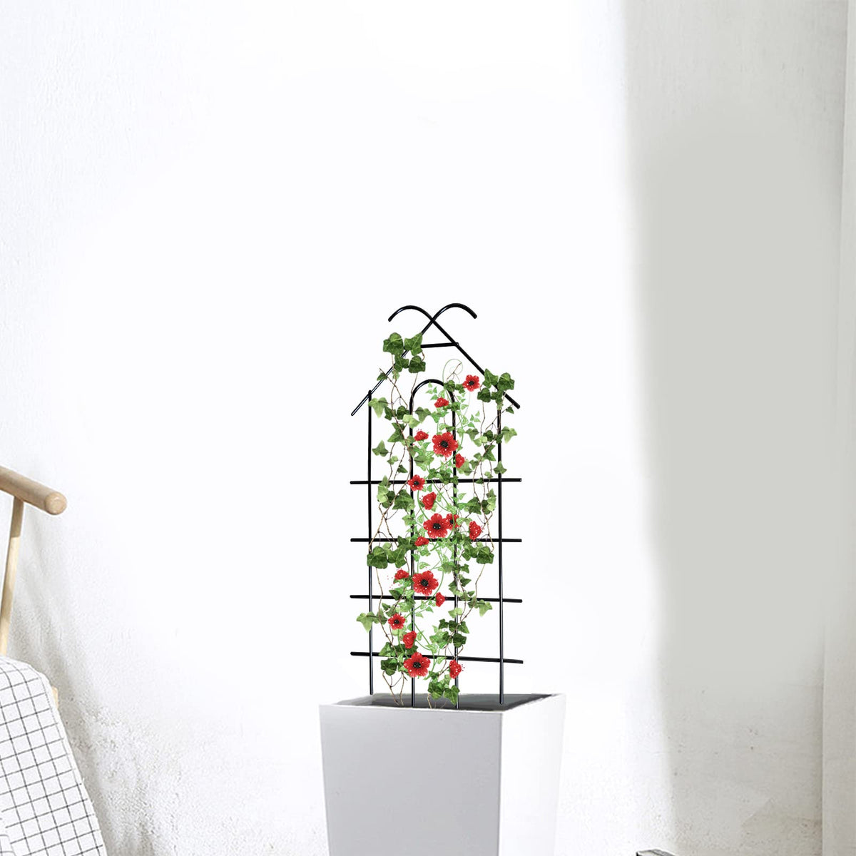 ARIFARO 24" Metal Garden Trellis for Climbing Plants, 4 Pack Plant Trellis for Potted Plants, Indoor Outdoor Black Trellis for Vines, Flowers, House Plants, 10" Wide