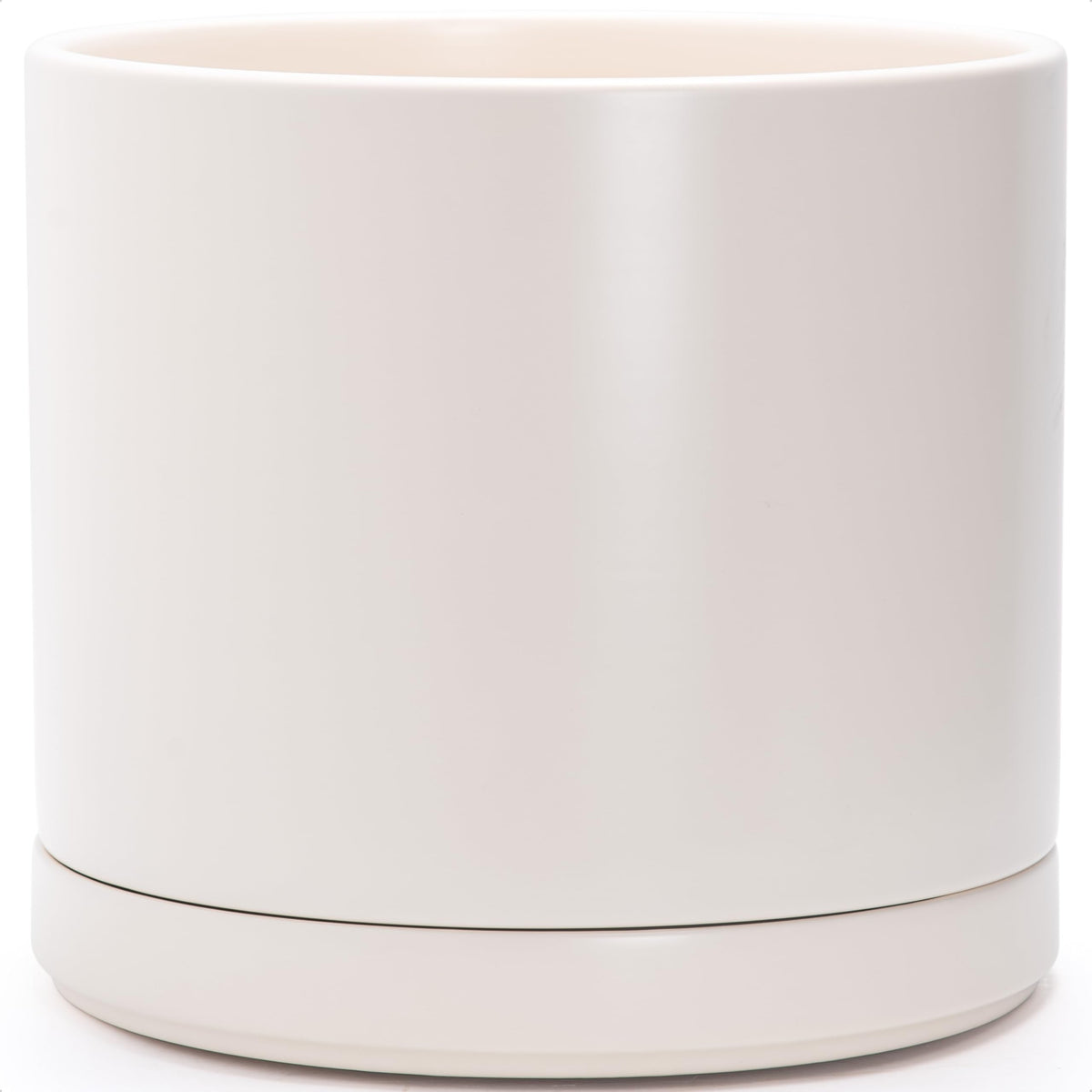 D'vine Dev 16 Inch Ceramic Planter Pot with Drainage Hole and Saucer, Indoor Cylinder Round Planter Pot, Oatmeal, 94-O-H-8