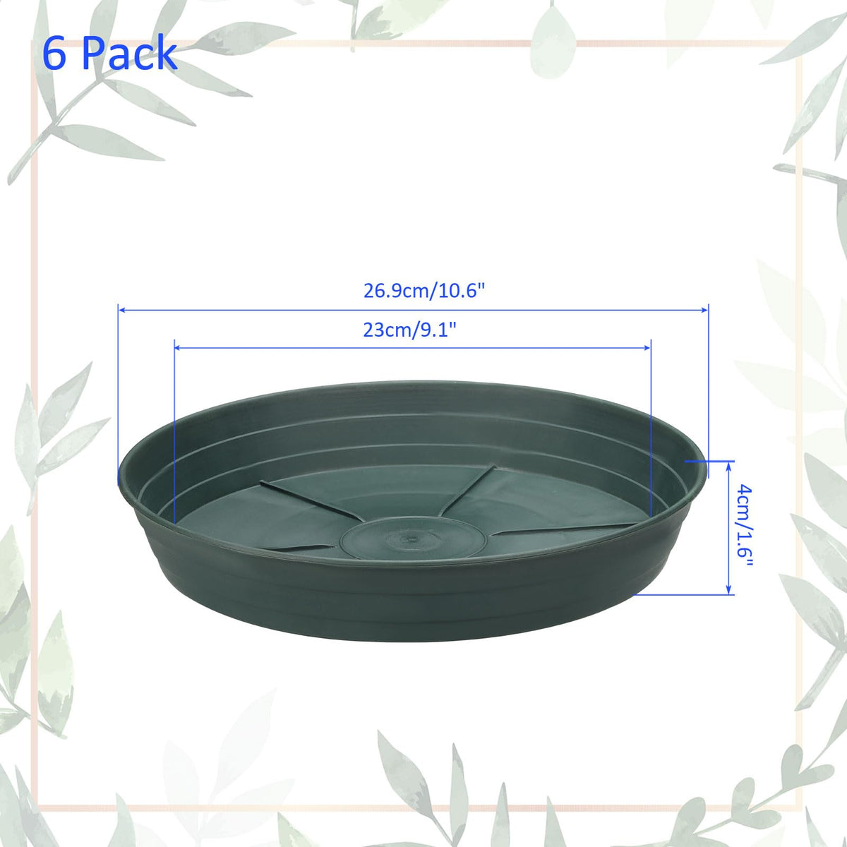 M METERXITY 6 Pack Planter Saucers - Plastic Plant Tray Flowerpot Drip Trays Round Apply to Outdoor/Garden (10.2 Inch/ 25.8cm, Cyan)