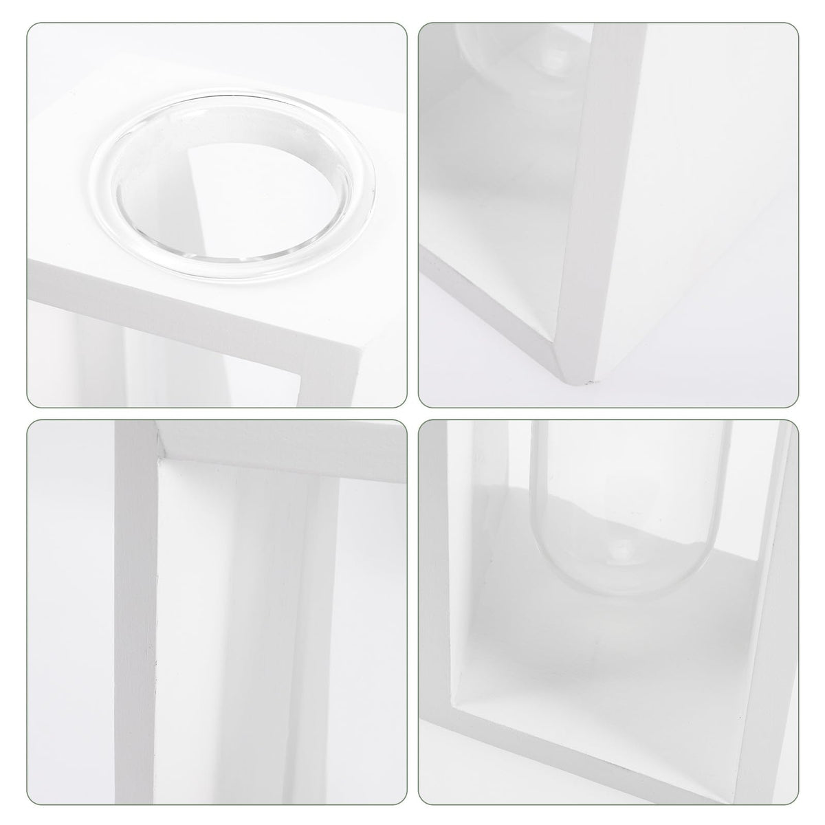 GOOHOCHY Wooden Frame Test Tube Glass Vase Hydroponic Propagation Planter for Indoor Plants Small Glass Terrarium Decor White Stand for Home Office