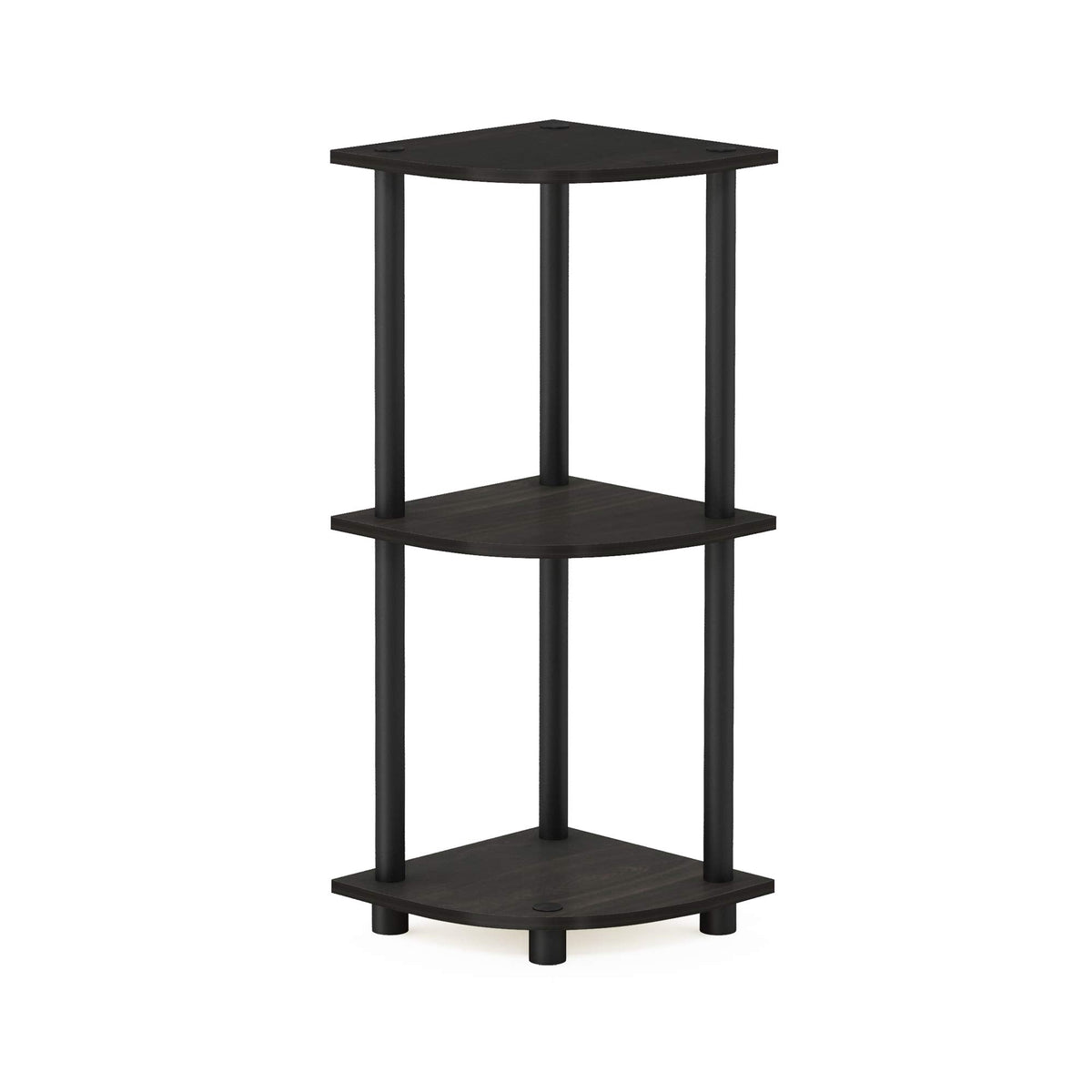Furinno TURN-N-TUBE Corner Shelf, 3-Tier Corner Bookshelf, Display Storage Shelves with Open Shelves, for Organization and Storage, Living Room, Home Office, Garage, Espresso