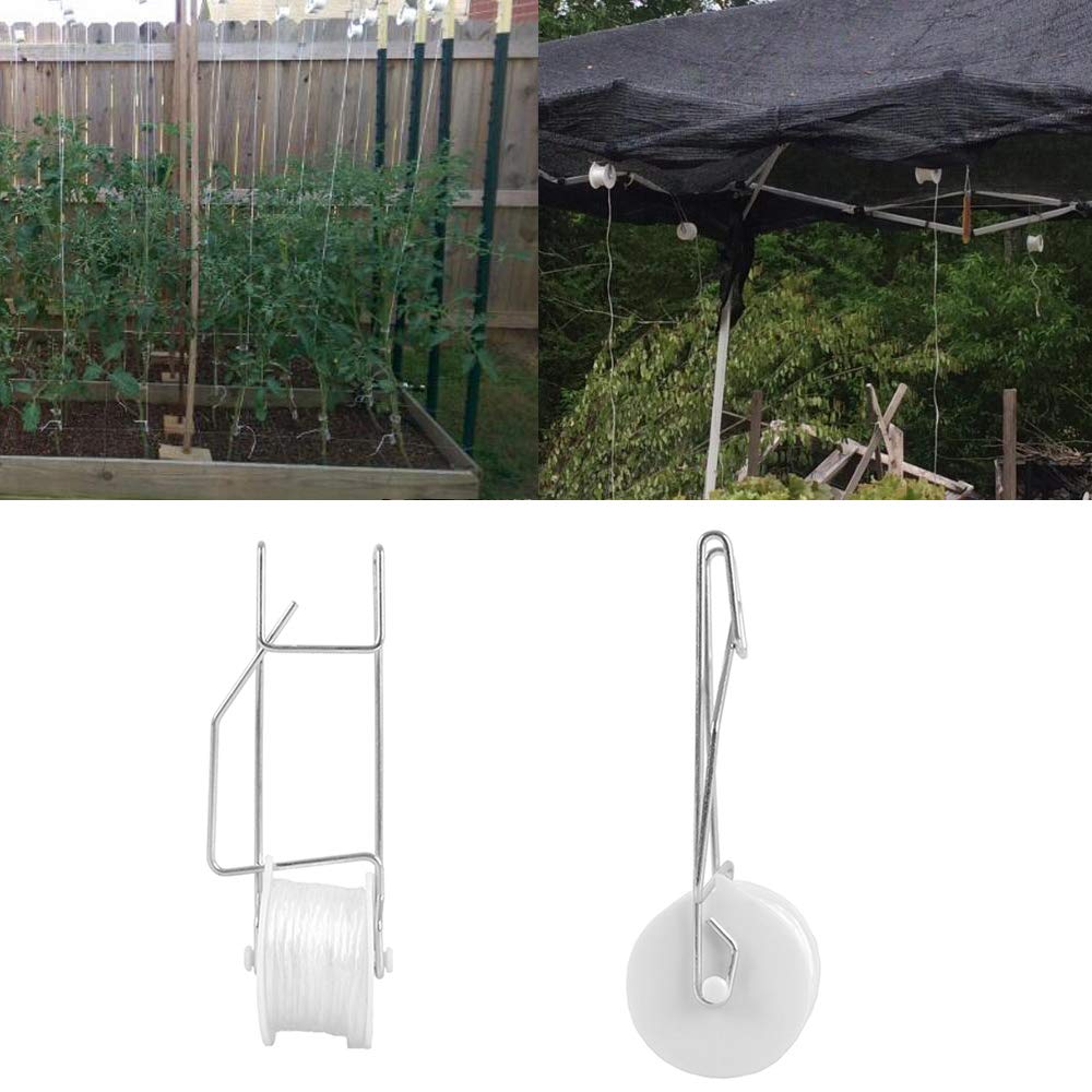 20 Pack Tomato Trellis Roller Hooks with 49.2FT String for Tomato,Plant, Greenhouse,Flower Vine Twine Crop Trellis Kit Plant Roller Hook