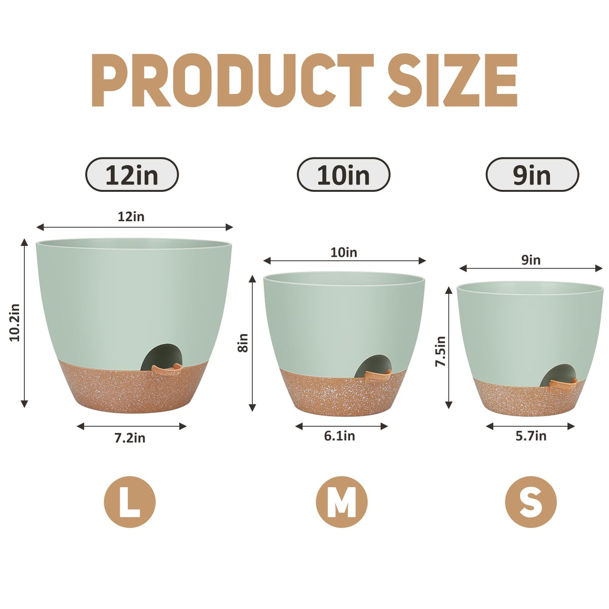 YNNICO 12" 10" 9" Large Self Watering Plant Pots, 3 Pack Flower Pots Planters with Multi Mesh Drainage Holes for Indoor Outdoor Garden Plants and Flowers.