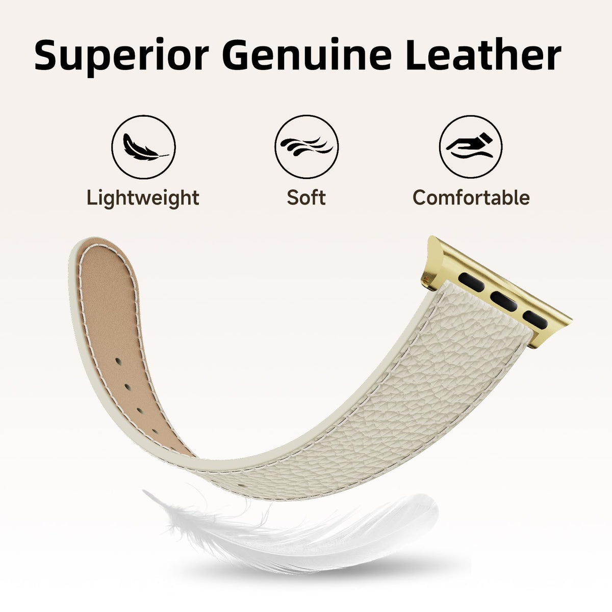 Leather Band Compatible with Apple Watch BandUltra 2 1 Series 10/9/8/7/6/5/4/SE,H-Shaped Buckle strap for iWatch 38/40/41/42/44/45/46/49mm Women Men (White Band + Gold H Buckle, 38mm 40mm 41mm 42mm)