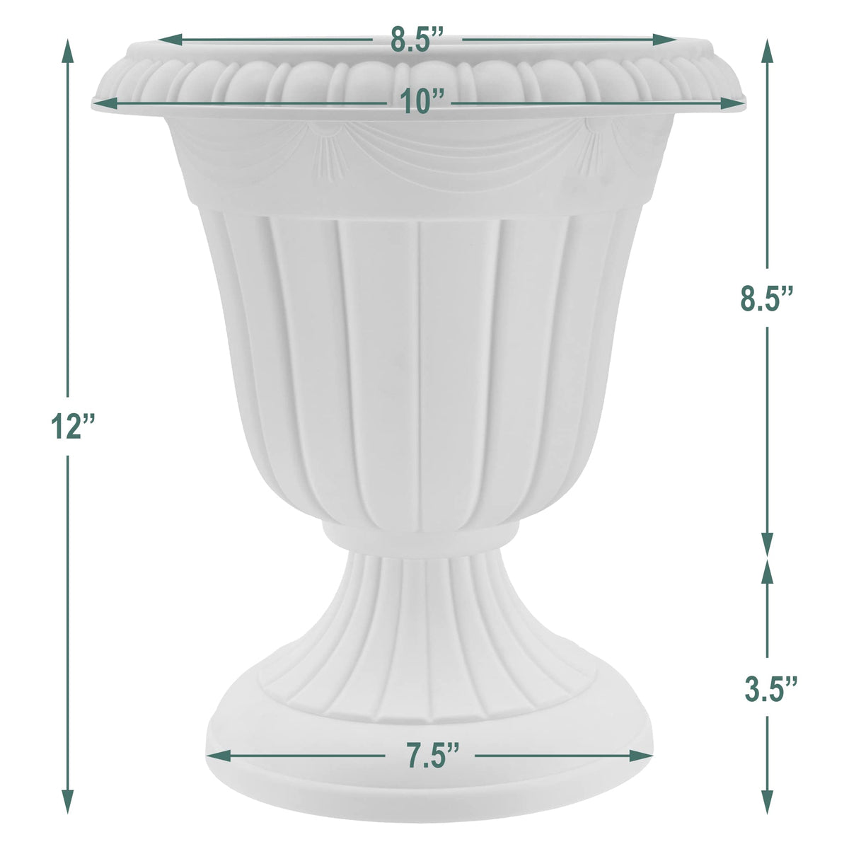 Arcadia Garden Products PL20SL Classic Traditional Plastic Urn Planter Indoor/Outdoor, 10" x 12", Brushed Silver